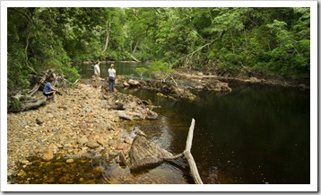 Carol, Greg and Lisa on the banks of the Frankland River near Balfour