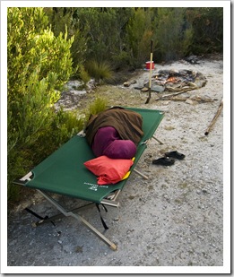 Carol taking a nap at our campsite on the Lindsay River