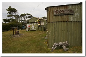 Shacks in the settlement at the mouth of the Pieman River