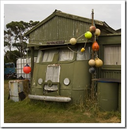 Shacks in the settlement at the mouth of the Pieman River