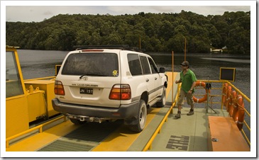 Crossing the Pieman River on Fatman Barge