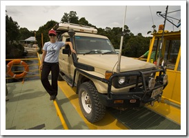 Crossing the Pieman River on Fatman Barge