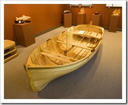 A beautiful Huon Pine boat in one of the galleries in Strahan