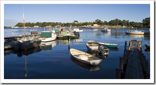 Fishing boats in the morning light in Strahan