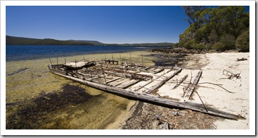 An old barge washed up on the shores of Lake Saint Clair