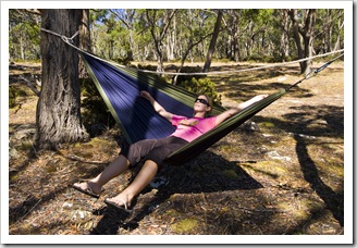 Lisa relaxing at our campsite at Lagoon of Islands