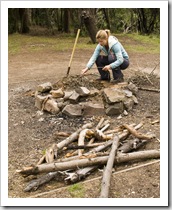 Lisa making a fire at Griffin Park