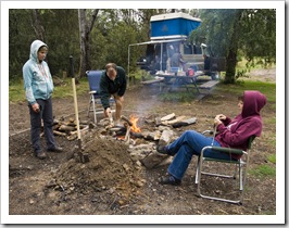 Enjoying the fire at Griffin Park camping area