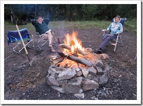 Enjoying the fire at Griffin Park camping area