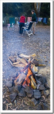 Carol and Greg by the campfire at Fortescue Bay