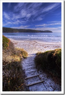 The walkway to the beach from our campground at Fortescue Bay