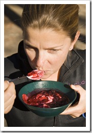 Lisa with fresh blackberries for breakfast