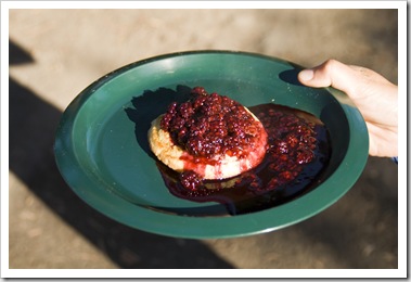 Crumpet and blackberry compote