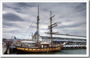 A sailing ship moored in Sullivans Cove