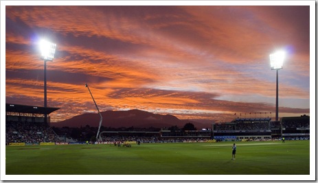 Spectacular sunset at the Twenty20 cricket