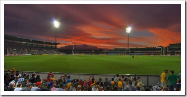 Spectacular sunset at the Twenty20 cricket