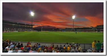 Spectacular sunset at the Twenty20 cricket