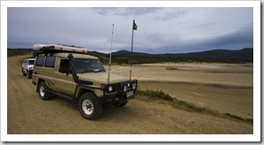 The Tank and her friend readying to cross the beach at Cloudy Bay