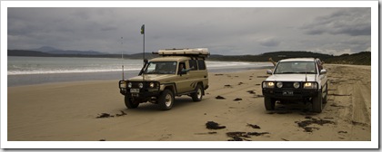 The Tank and her friend on the beach at Cloudy Bay