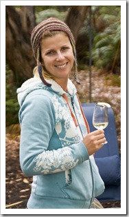 Lisa enjoying a glass of white at Cloudy Bay