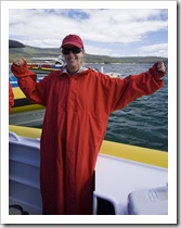 Lisa suited up for our trip with Bruny Island Cruises