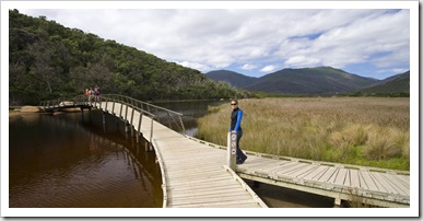 Lisa crossing Tidal River