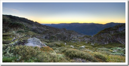 The mountain glow before sunrise on the way to Mount Kosciuszko