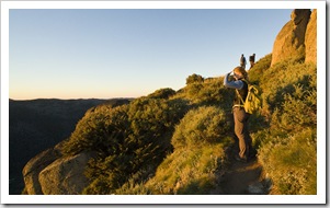 Lisa below Eagles Nest at sunrise