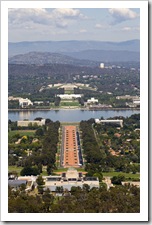 The War Memorial, ANZAC Parade and Parliament House from the top of Mount Ainslie