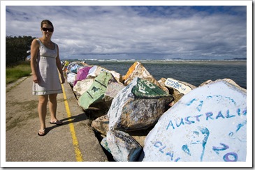 Lisa by the V-Wall Rock Art Gallery in Nambucca Heads