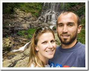 Sam and Lisa in front of Tristania Falls in Dorrigo National Park