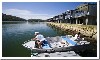 John getting the dinghy ready at Lake Conjola