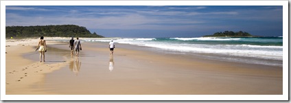 Jacque, Sam, Jarrid and John walking along the beach at Lake Conjola