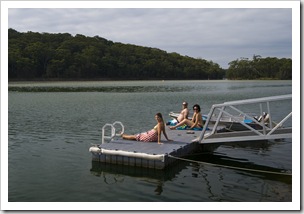 Lisa, Jarrid and Jacque relaxing at Lake Conjola