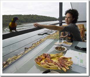 Jacque and a Rainbow Lorikeet at Lake Conjola