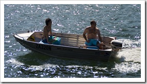 Jarrid and Jacque towing Lisa behind the boat