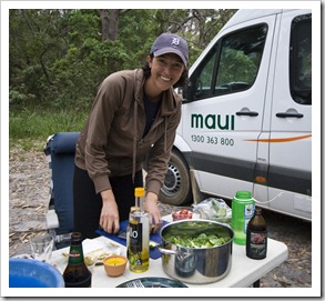 Jacque working on a salad in Mimosa Rocks National Park