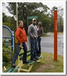 Lisa, Jarrid and Jacque waiting for the shuttle in Katoomba