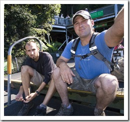 Sam and Jarrid checking for leeches at the Scenic Railway