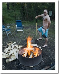 Jarrid tending to the fire at Euroka