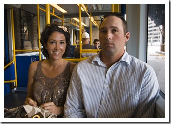 Jacque and Jarrid on the tram on the way to the fish markets