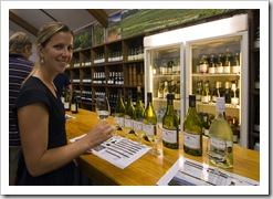 Lisa sampling the fare at Tyrell's Wines