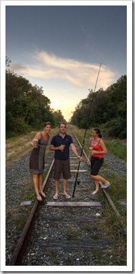 Lisa, Matt and Anna on the railway line between our house and the beach