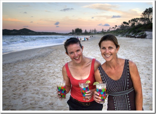 Anna and Lisa with a few beer margeritas on the beach