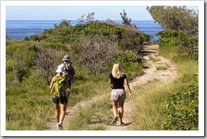 Cheryl, Lisa and Sam hiking out to Hell's Gate