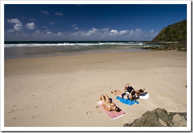 Relaxing on Brays Beach at Broken Head