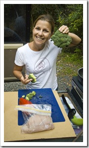 Lisa working on dinner in Border Ranges National Park