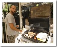 Sam cooking an Aussie breakfast