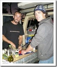 Chris and Sam preparing dinner at Waddy Point