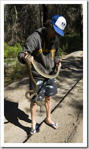 Chris with a Carpet Python on the inland track from Lake Boomanjin